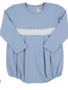 The Beaufort Bonnet Company Light Blue Long-Sleeve Smocked Baby Romper